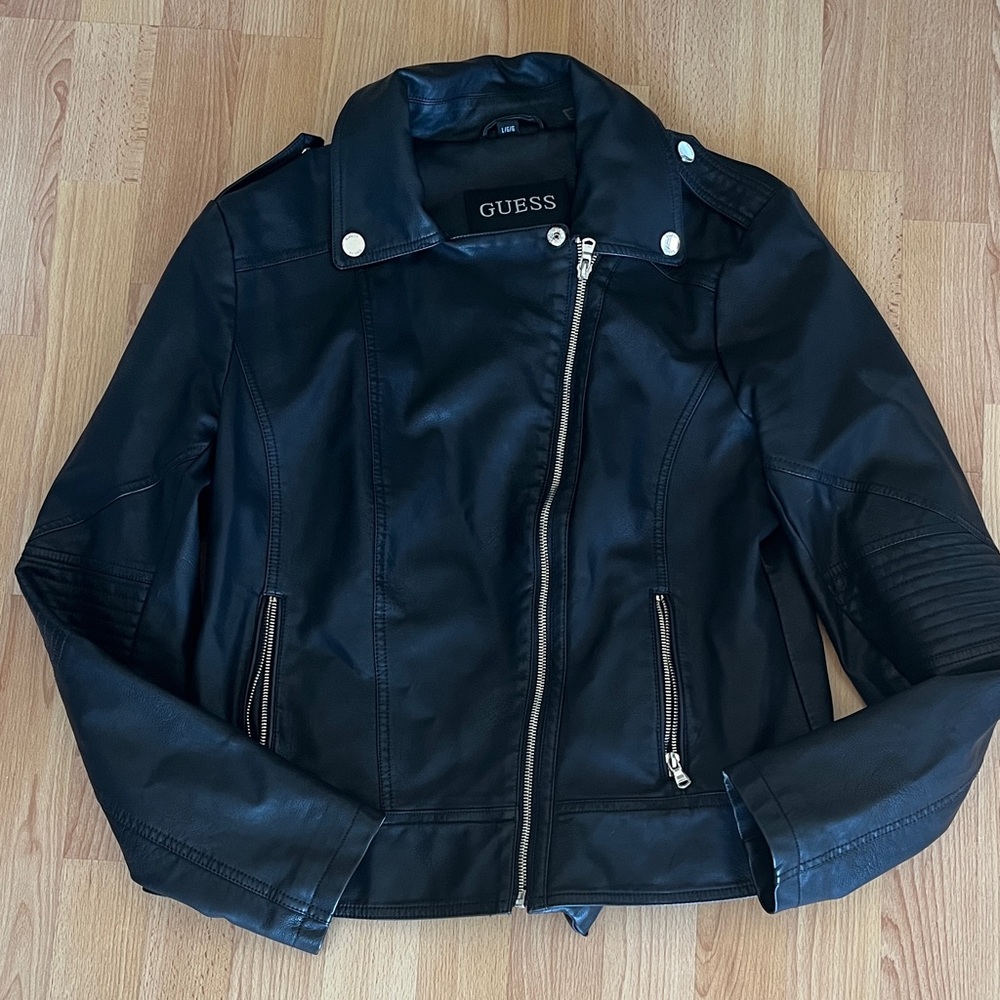 Guess Black Vegan Leather Women's Jacket